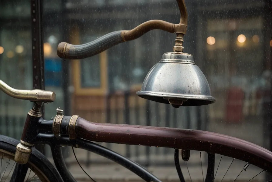 Fahrradlenker vor dem Schaufenster einer Buchhandlung in Hamburg-Altona bei Regen – Alltag mit Rückenschmerzen beim Radfahren