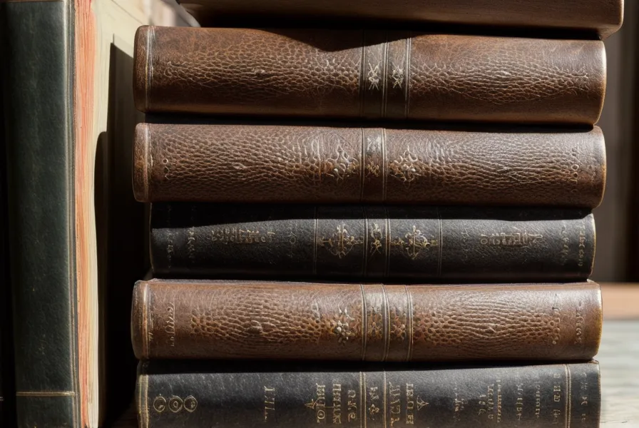 Stapel schwerer Bücher auf einem hölzernen Tresen – Rückenschmerzen bei Hitze im Buchhändler-Alltag