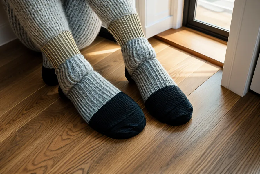 Füße in Wollsocken auf Holzboden neben einer schwarzen Katze – kleine Wirbelsäulentherapie-Übung im Sitzen