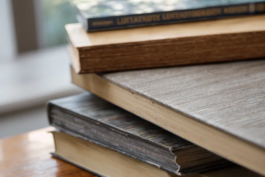 Ein Stapel schwerer Bücher auf einer hölzernen Ladentheke – typische Steharbeit im Buchhandel-Alltag, die Rückenschmerzen im Verkauf begünstigt.