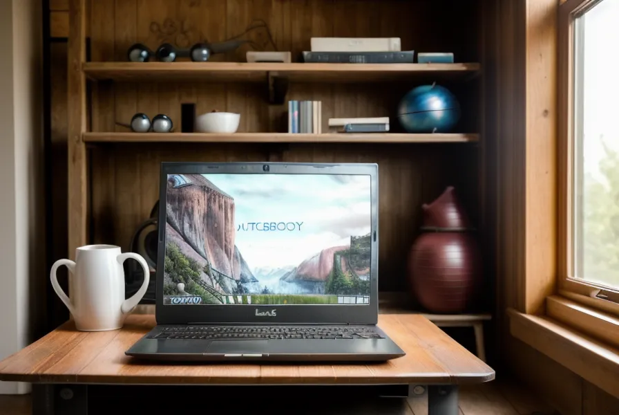 Laptop mit einem Übungsvideo der Wirbelsäulentherapie auf dem Küchentisch als Teil der Selbsthilfe-Routine in Hamburg
